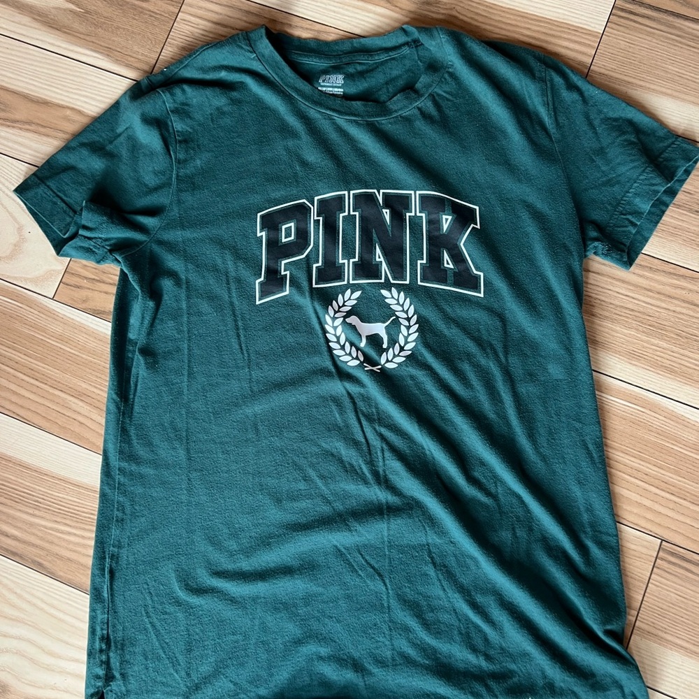 PINK Victoria's Secret Dark Green Logo Tee